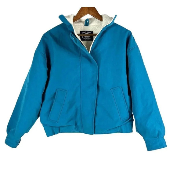 Vintage The Woolrich Woman Jacket Snap Zip Lined Winter Coat Blue Rare Style